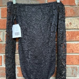 Off the shoulder lace bodysuit